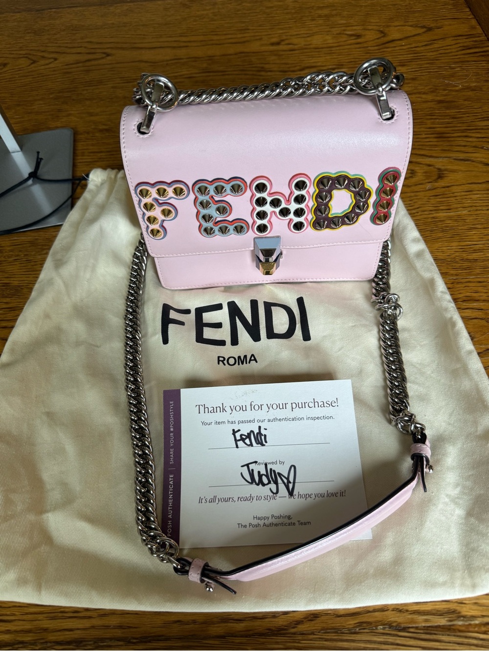 Fendi Pastel Pink Leather Crossbody with Embellished Logo - Picture 9 of 12